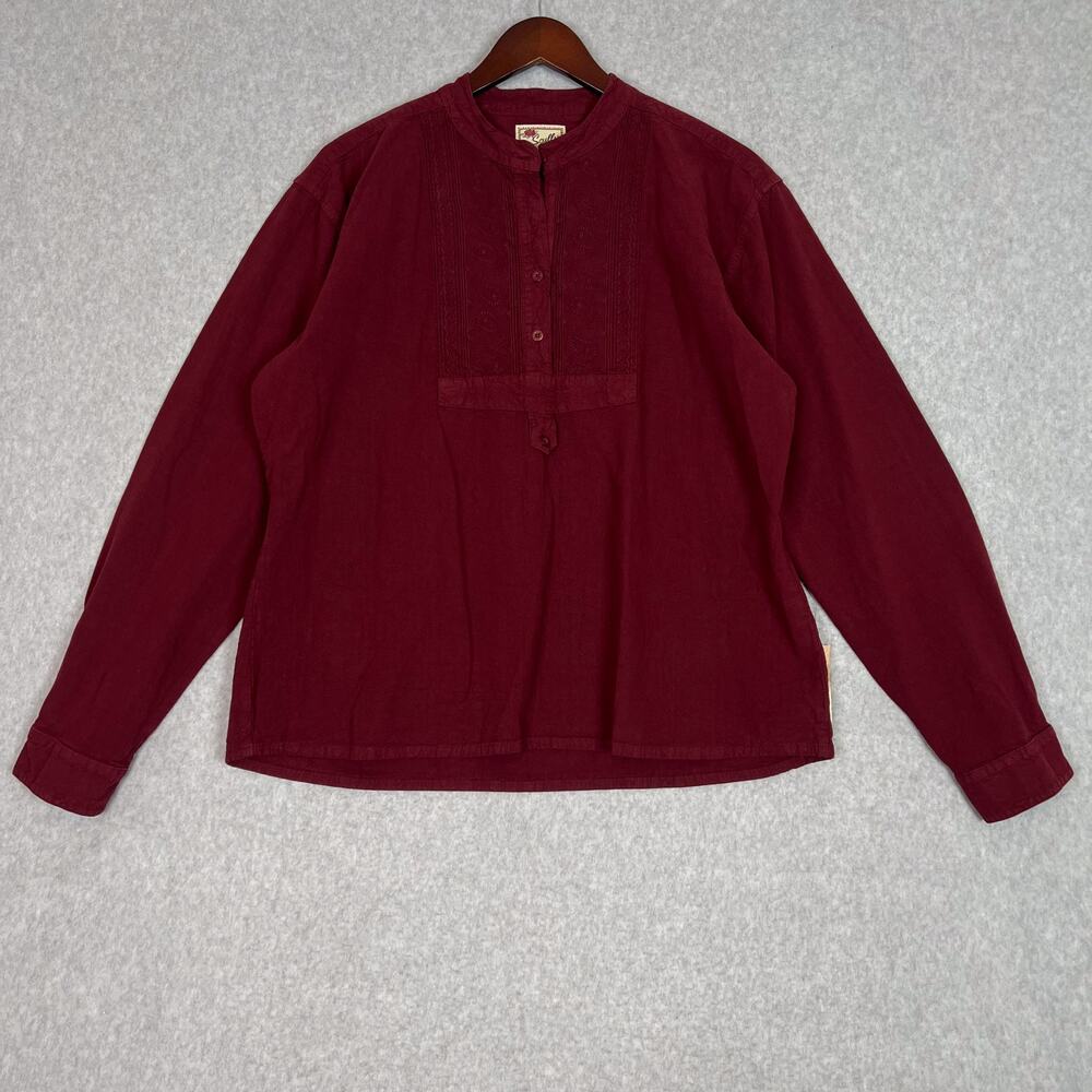 Scully Burgundy Paisley Bib Front Long Sleeve 100% Cotton Blouse Size XL